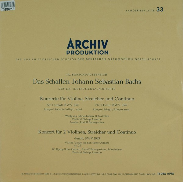 Johann Sebastian Bach - Wolfgang Schneiderhan, Rudolf Baumgartner, Festival Strings Lucerne: Violin