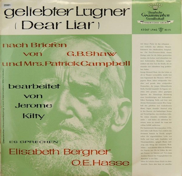 Bergner / Hasse (Sprecher): Geliebter Lügner (&amp;quot;Dear Liar&amp;quot; by Shaw / P.C.)