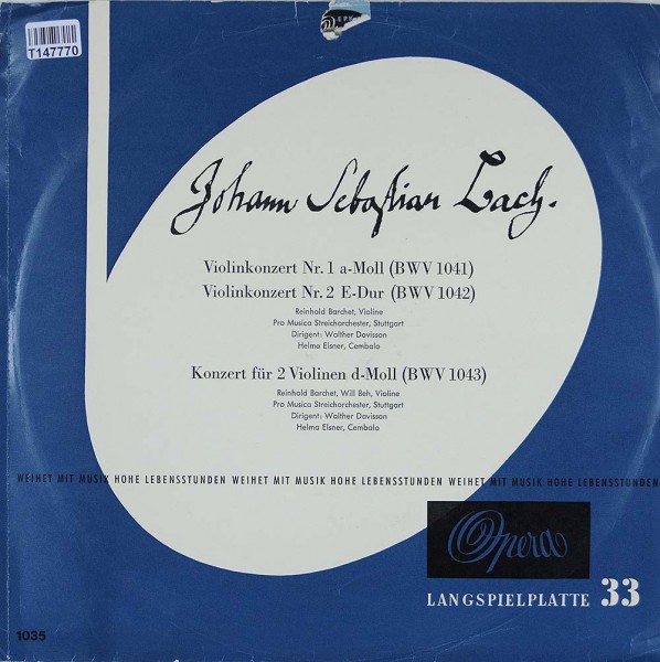 Johann Sebastian Bach: Violinkonzert Nr. 1 A-moll (BWV 1041) / Violinkonzert Nr