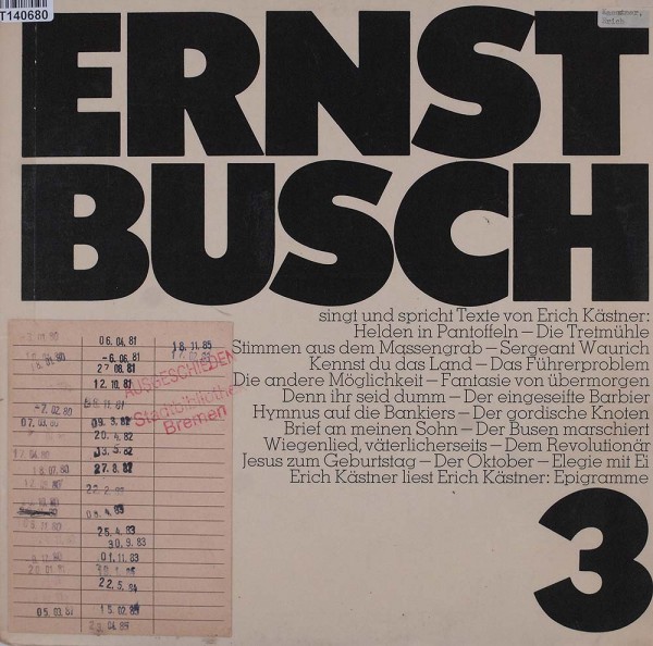 Ernst Busch: 3 Singt Und Spricht Texte Von Erich Kästner