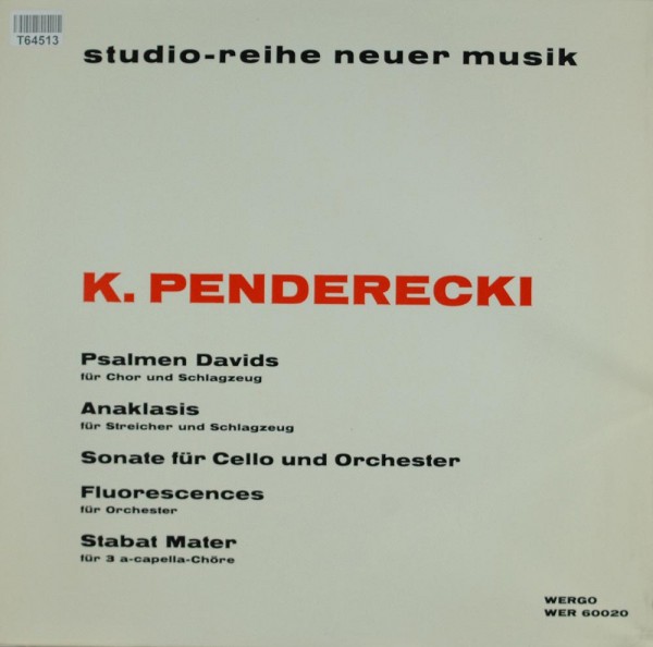 Krzysztof Penderecki: Psalmen Davids ‧ Anaklasis ‧ Sonate Für Cello Und Orche