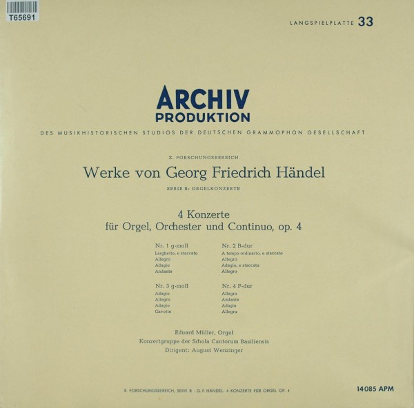 Georg Friedrich Händel - Eduard Müller ∙ Ko: 4 Konzerte Für Orgel, Orchester Und Continuo, Op. 4