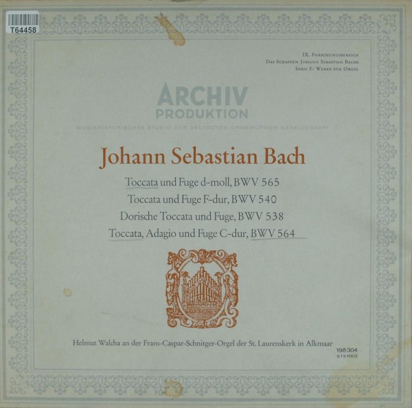 Johann Sebastian Bach, Helmut Walcha: Toccaten Und Fugen BWV 565, 540, 538,564