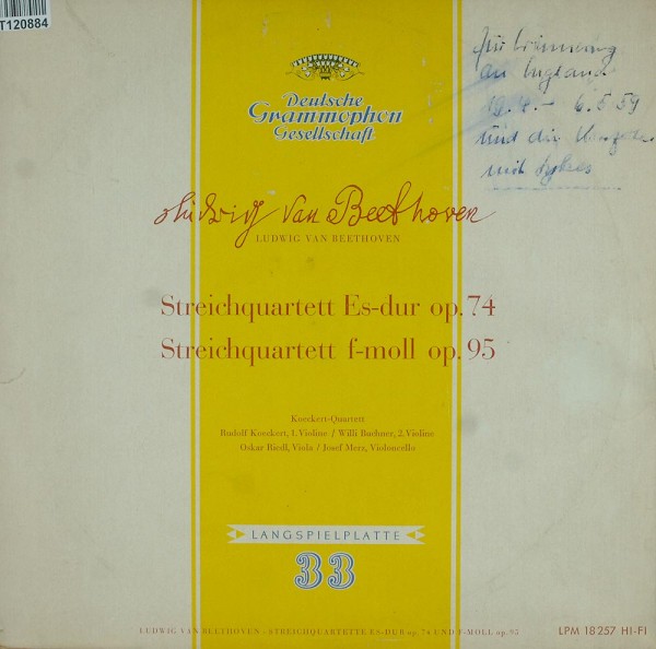 Ludwig van Beethoven, Koeckert-Quartett, Rud: Streichquartett Es-Dur Op. 74, Streichquartett F-moll