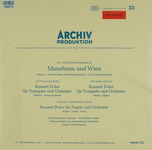 Leopold Mozart, Michael Haydn, Johann Chris: Mannheim And Vienna (XII. Research Period – Series C: F