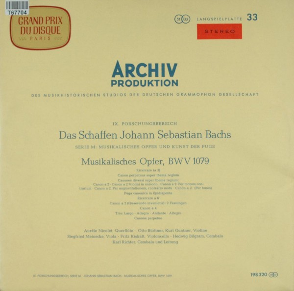 Johann Sebastian Bach / Aurèle Nicolet, Ott: Musikalisches Opfer, BWV 1079